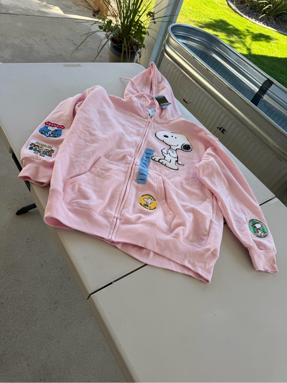 Peanuts Pink adult Zip-Up Hoodie with Snoopy & Patch Details - Peanuts